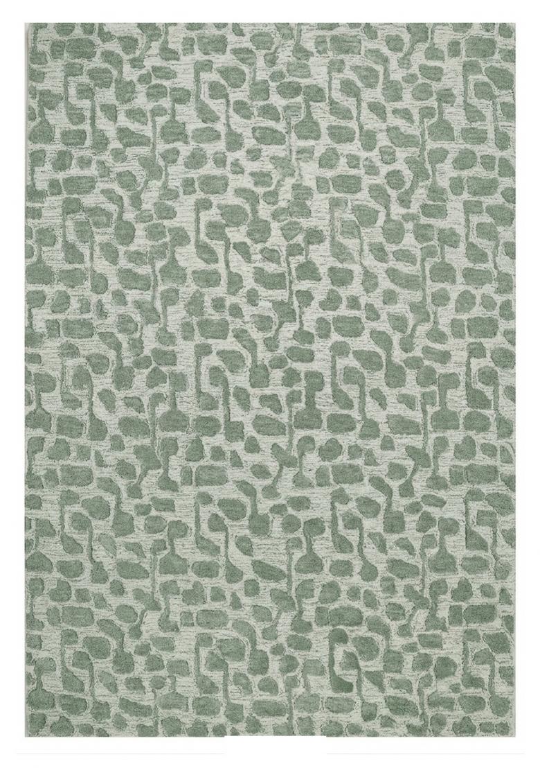 Saffron Rugs Hand Tufted Sage Green Geometric Contemporary Rectangular Wool Area Rug - Indya