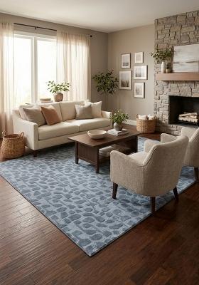 Saffron Rugs Hand Tufted Light Steel Blue Geometric Contemporary Rectangular Wool Area Rug