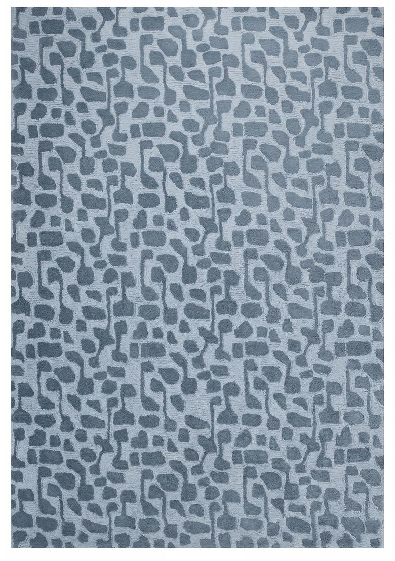 Saffron Rugs Hand Tufted Light Steel Blue Geometric Contemporary Rectangular Wool Area Rug - Indya
