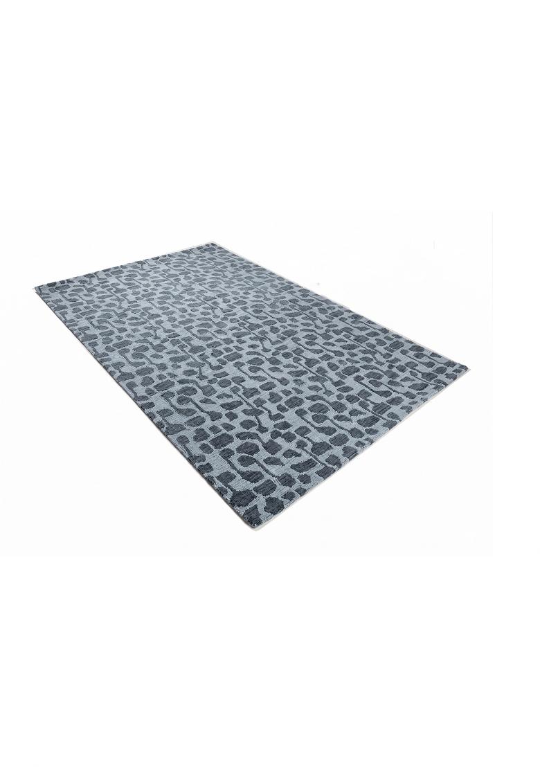 Saffron Rugs Hand Tufted Light Steel Blue Geometric Contemporary Rectangular Wool Area Rug - Indya