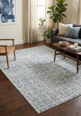 Saffron Rugs Hand Tufted Blue and Cream Geometric Contemporary Rectangular Wool Area Rug