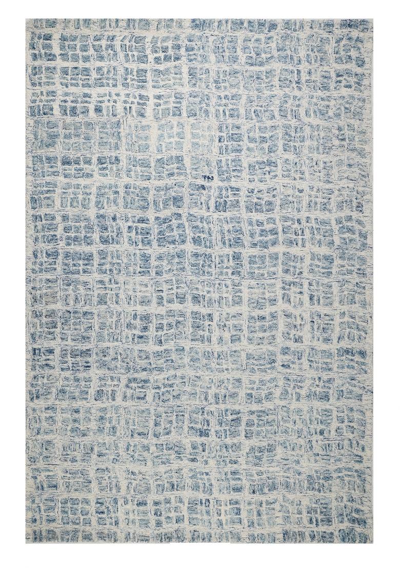 Saffron Rugs Hand Tufted Blue and Cream Geometric Contemporary Rectangular Wool Area Rug - Indya