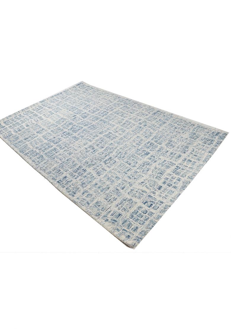 Saffron Rugs Hand Tufted Blue and Cream Geometric Contemporary Rectangular Wool Area Rug - Indya