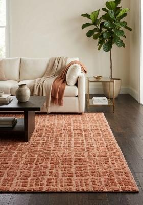Saffron Rugs Hand Tufted Terracotta Coral Geometric Contemporary Rectangular Wool Area Rug