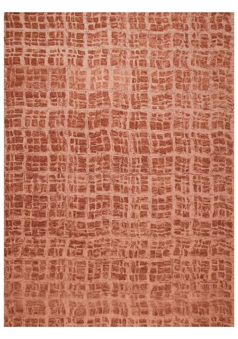 Saffron Rugs Hand Tufted Terracotta Coral Geometric Contemporary Rectangular Wool Area Rug - Indya