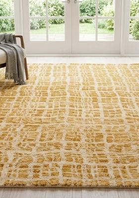 Saffron Rugs Hand Tufted Golden Yellow Geometric Contemporary Rectangular Wool Area Rug