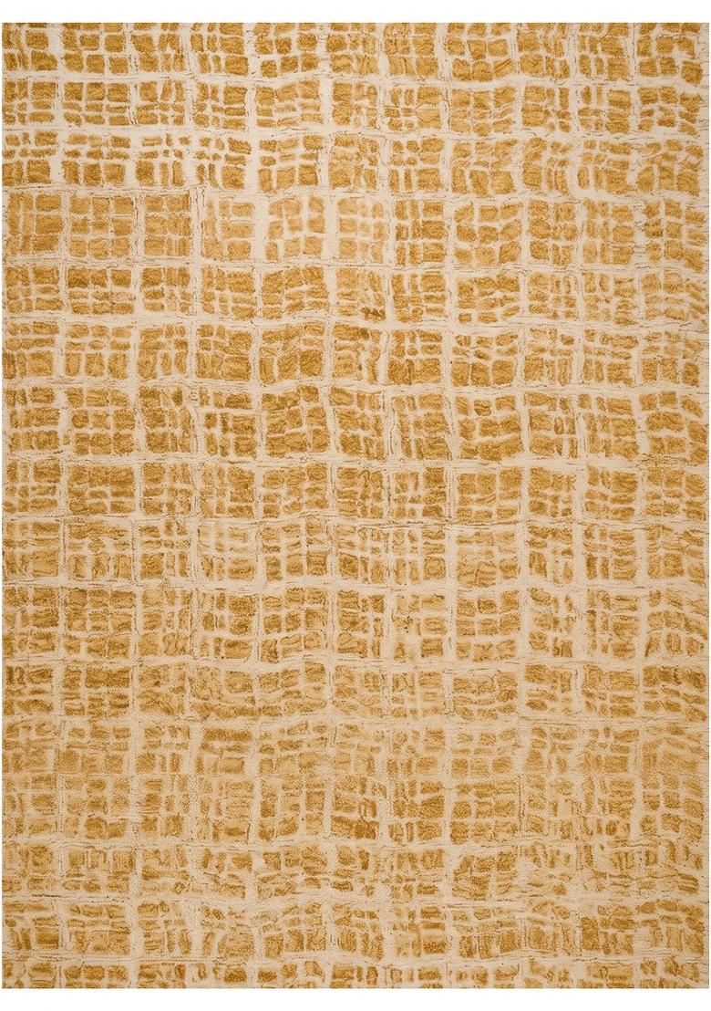 Saffron Rugs Hand Tufted Golden Yellow Geometric Contemporary Rectangular Wool Area Rug - Indya