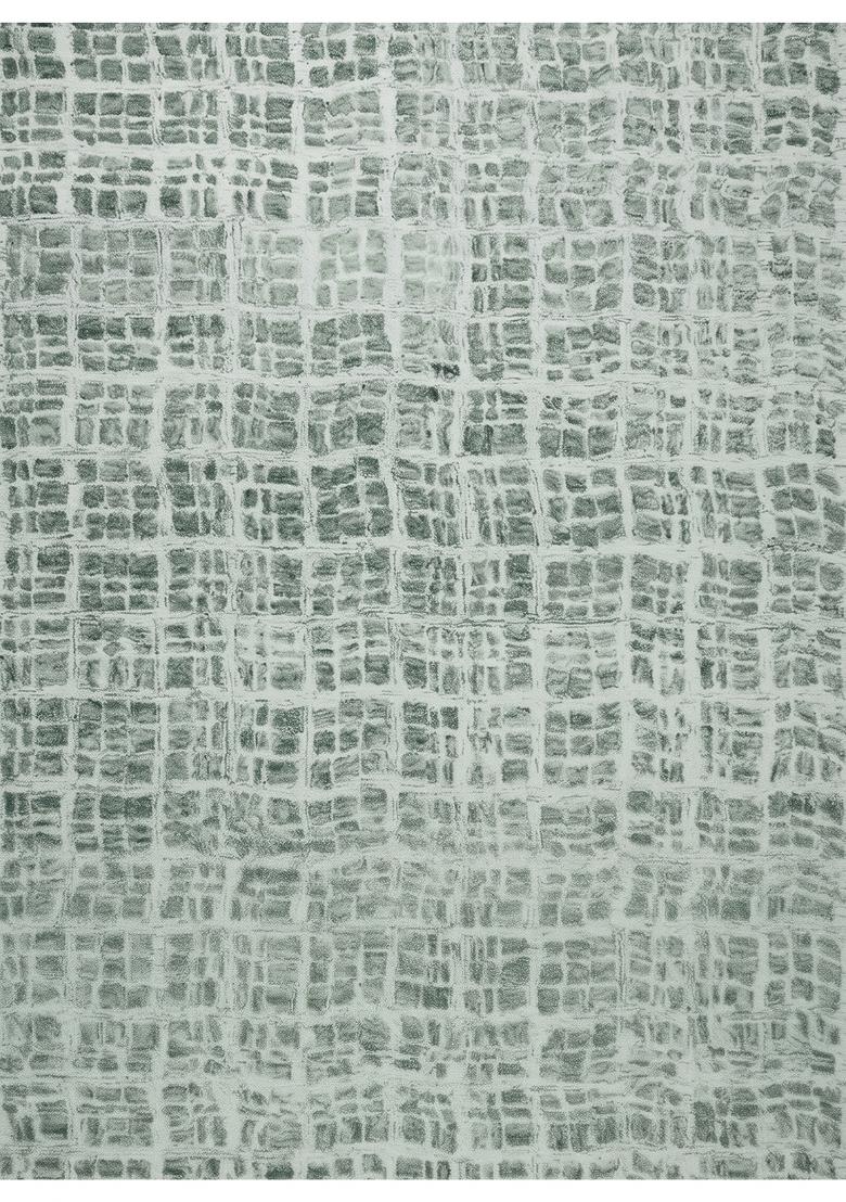 Saffron Rugs Hand Tufted Sage Green Geometric Contemporary Rectangular Wool Area Rug - Indya