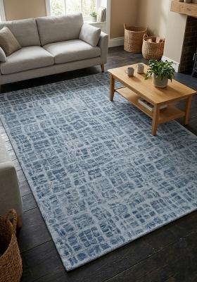 Saffron Rugs Hand Tufted Steel Blue Geometric Contemporary Rectangular Wool Area Rug
