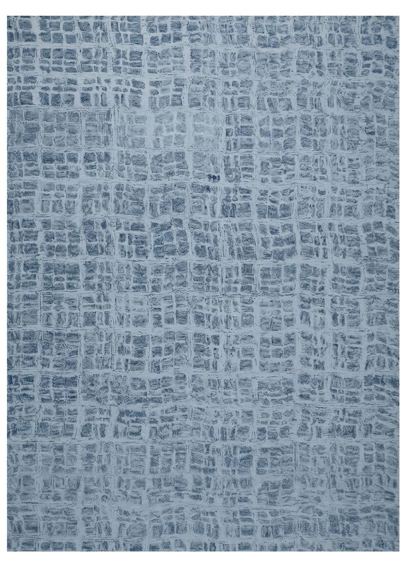 Saffron Rugs Hand Tufted Steel Blue Geometric Contemporary Rectangular Wool Area Rug - Indya