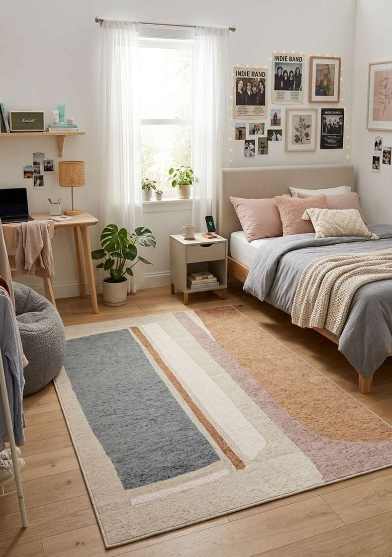 Saffron Rugs Hand-Tufted 100% Wool Area Rug | Beige Grey Brown Rectangular Rug | Cotton Backing | Contemporary Geometric Home Decor Carpet for Living Room - Indya