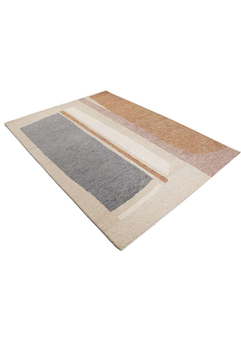Saffron Rugs Hand-Tufted 100% Wool Area Rug | Beige Grey Brown Rectangular Rug | Cotton Backing | Contemporary Geometric Home Decor Carpet for Living Room - Indya