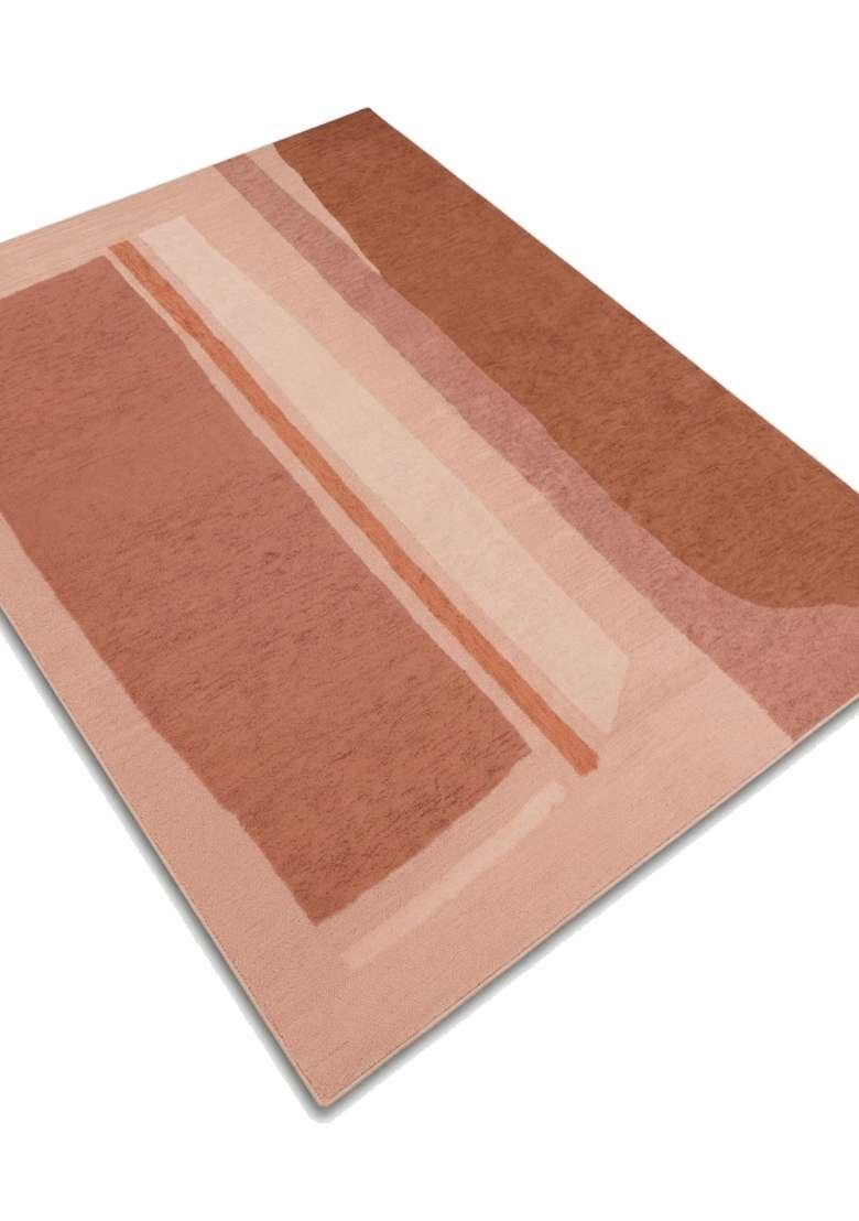 Saffron Rugs Hand-Tufted 100% Wool Area Rug | Terracotta Pink Rectangular Rug | Cotton Backing | Contemporary Geometric Home Decor Carpet for Living Room - Indya