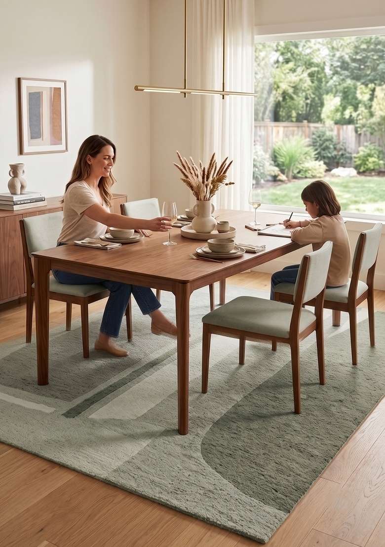 Saffron Rugs Hand-Tufted 100% Wool Area Rug | Sage Green Grey Rectangular Rug | Cotton Backing | Contemporary Geometric Home Decor Carpet for Living Room - Indya