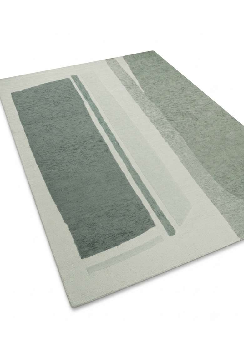 Saffron Rugs Hand-Tufted 100% Wool Area Rug | Sage Green Grey Rectangular Rug | Cotton Backing | Contemporary Geometric Home Decor Carpet for Living Room - Indya
