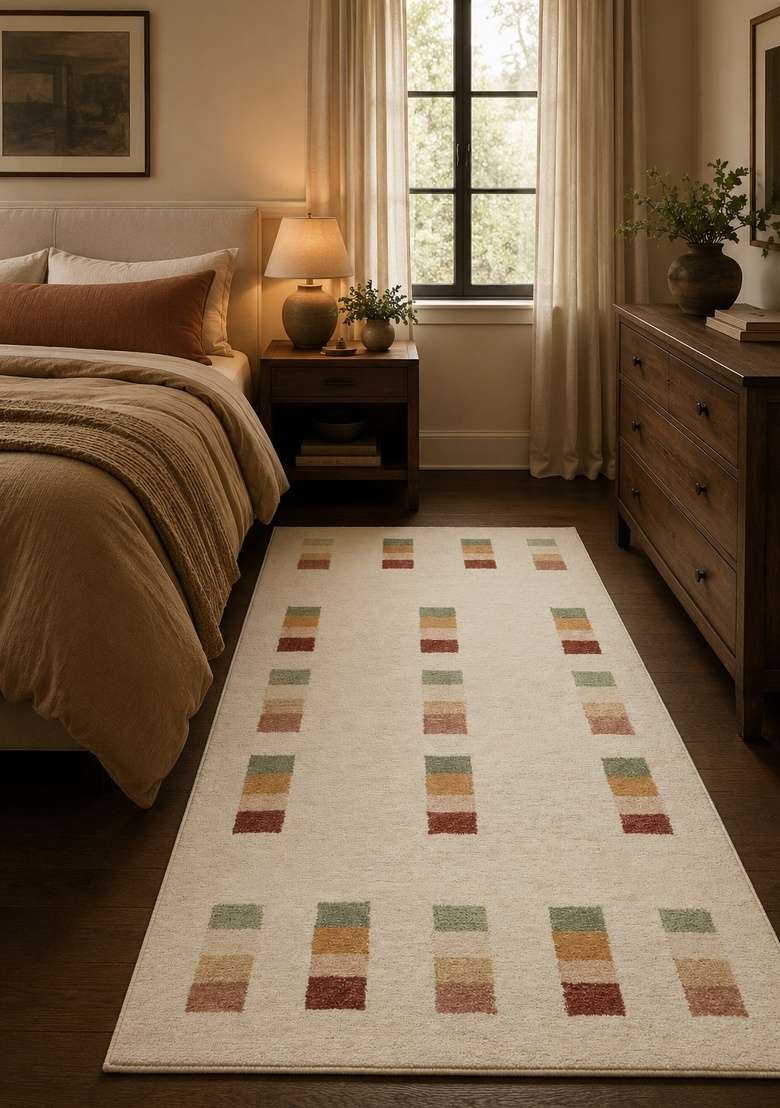 Saffron Rugs Hand-Tufted 100% Wool Area Rug | Ivory Cream Rectangular Rug | Cotton Backing | Contemporary Geometric Home Decor Carpet for Bedroom - Indya