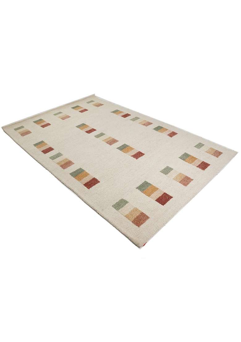 Saffron Rugs Hand-Tufted 100% Wool Area Rug | Ivory Cream Rectangular Rug | Cotton Backing | Contemporary Geometric Home Decor Carpet for Bedroom - Indya