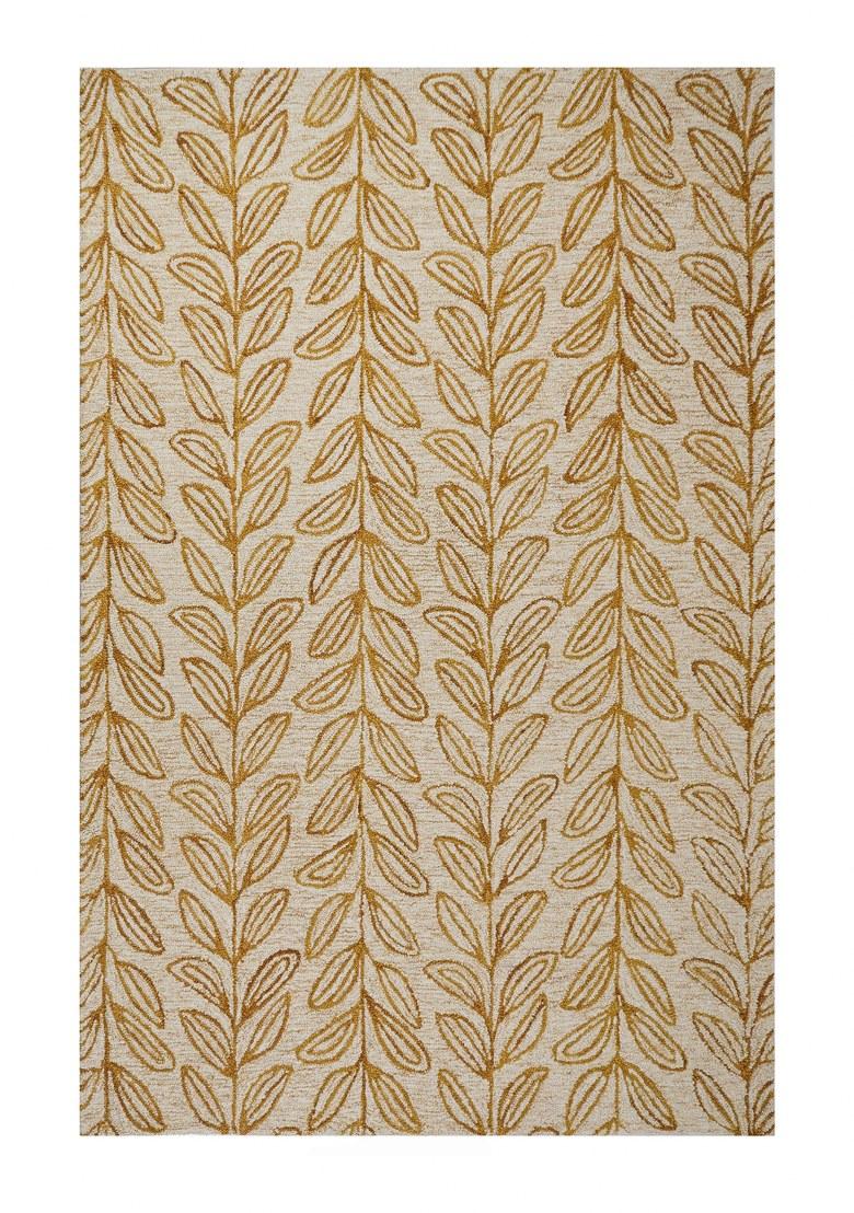 Saffron Rugs Hand Tufted Cream with Gold Leaf Leaf Contemporary Rectangular Wool Area Rug - Indya