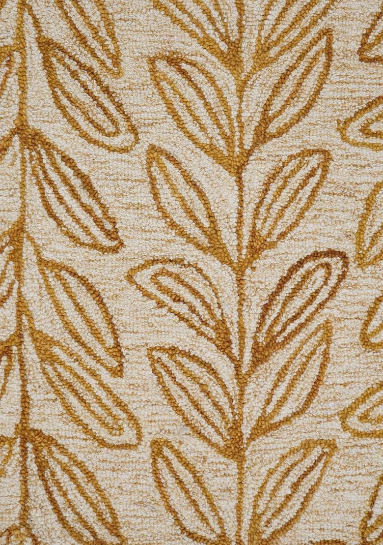 Saffron Rugs Hand Tufted Cream with Gold Leaf Leaf Contemporary Rectangular Wool Area Rug - Indya
