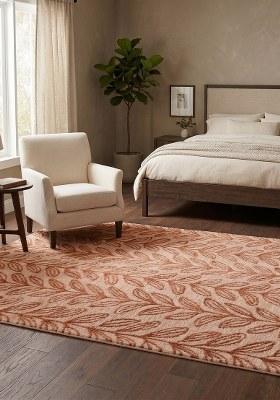 Saffron Rugs Hand Tufted Terracotta Leaf Contemporary Rectangular Wool Area Rug