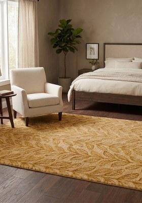 Saffron Rugs Hand Tufted Beige Leaf Contemporary Rectangular Wool Area Rug