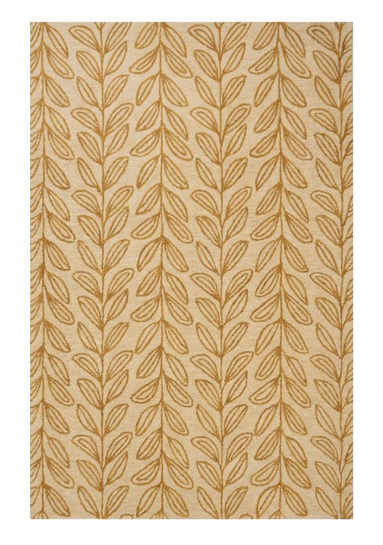 Saffron Rugs Hand Tufted Beige Leaf Contemporary Rectangular Wool Area Rug - Indya