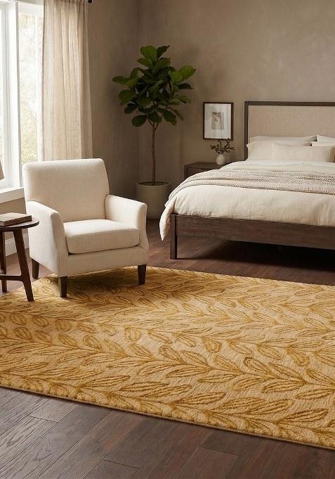 Saffron Rugs Hand Tufted Beige Leaf Contemporary Rectangular Wool Area Rug