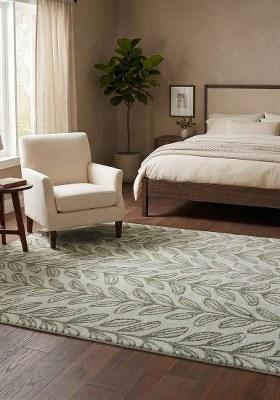 Saffron Rugs Hand Tufted Light Grey Leaf Contemporary Rectangular Wool Area Rug