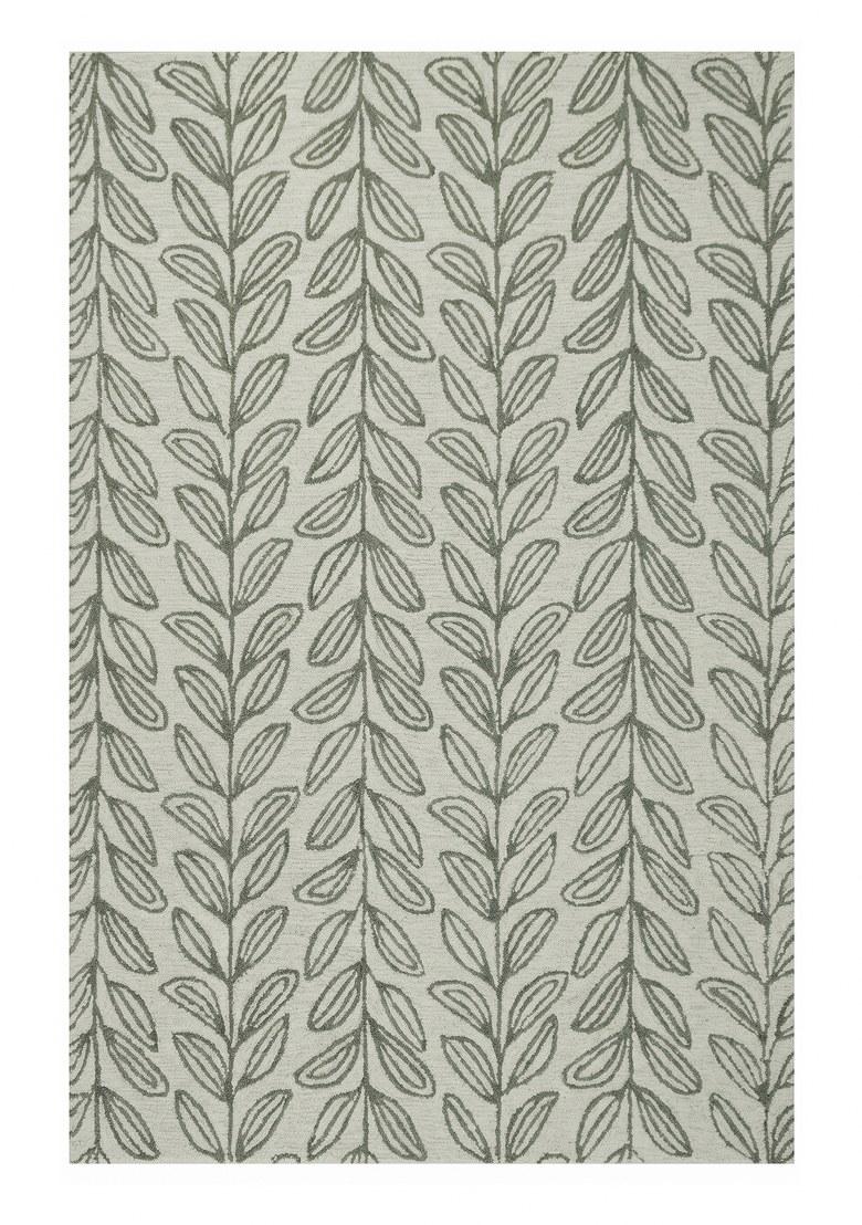 Saffron Rugs Hand Tufted Light Grey Leaf Contemporary Rectangular Wool Area Rug - Indya