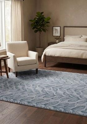 Saffron Rugs Hand Tufted Light Blue Leaf Contemporary Rectangular Wool Area Rug