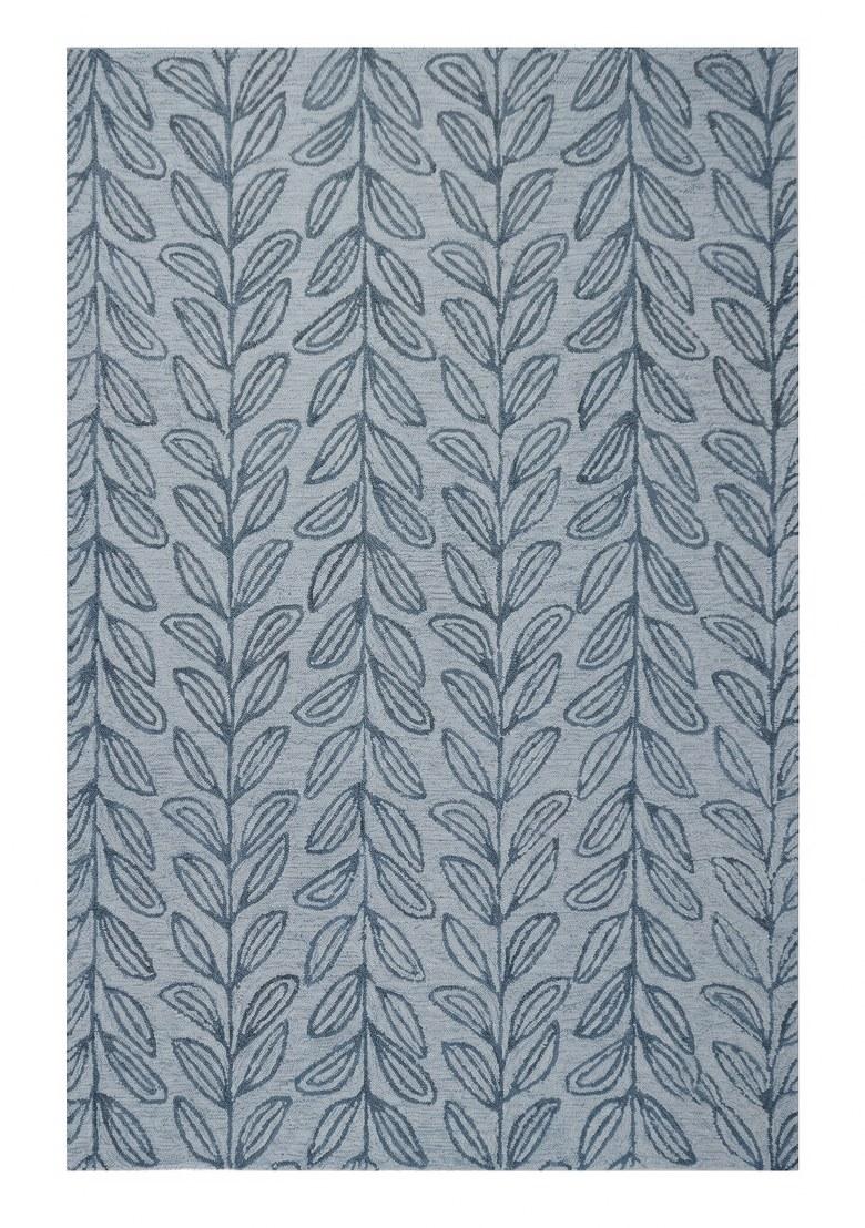 Saffron Rugs Hand Tufted Light Blue Leaf Contemporary Rectangular Wool Area Rug - Indya
