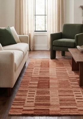 Saffron Rugs Hand Tufted Terracotta Geometric Contemporary Rectangular Wool Area Rug
