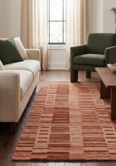 Saffron Rugs Hand Tufted Terracotta Geometric Contemporary Rectangular Wool Area Rug