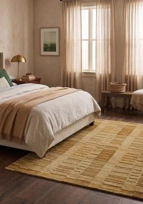 Saffron Rugs Hand Tufted Gold Geometric Contemporary Rectangular Wool Area Rug