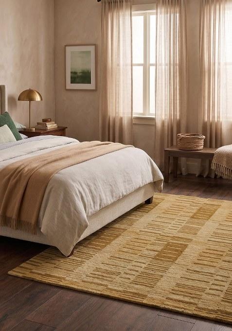 Saffron Rugs Hand Tufted Gold Geometric Contemporary Rectangular Wool Area Rug