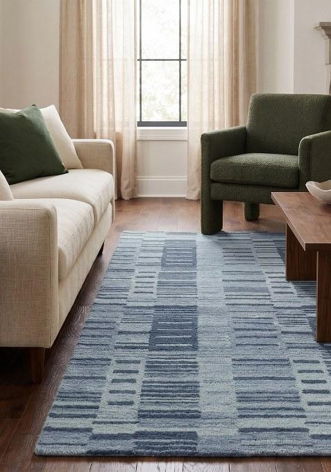Saffron Rugs Hand Tufted Steel Blue Geometric Contemporary Rectangular Wool Area Rug