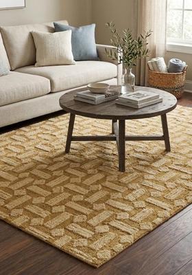 Saffron Rugs Hand Tufted Mustard Gold  Contemporary Rectangular Wool Area Rug