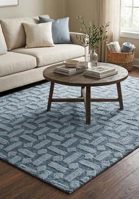 Saffron Rugs Hand Tufted Dusty Blue  Contemporary Rectangular Wool Area Rug