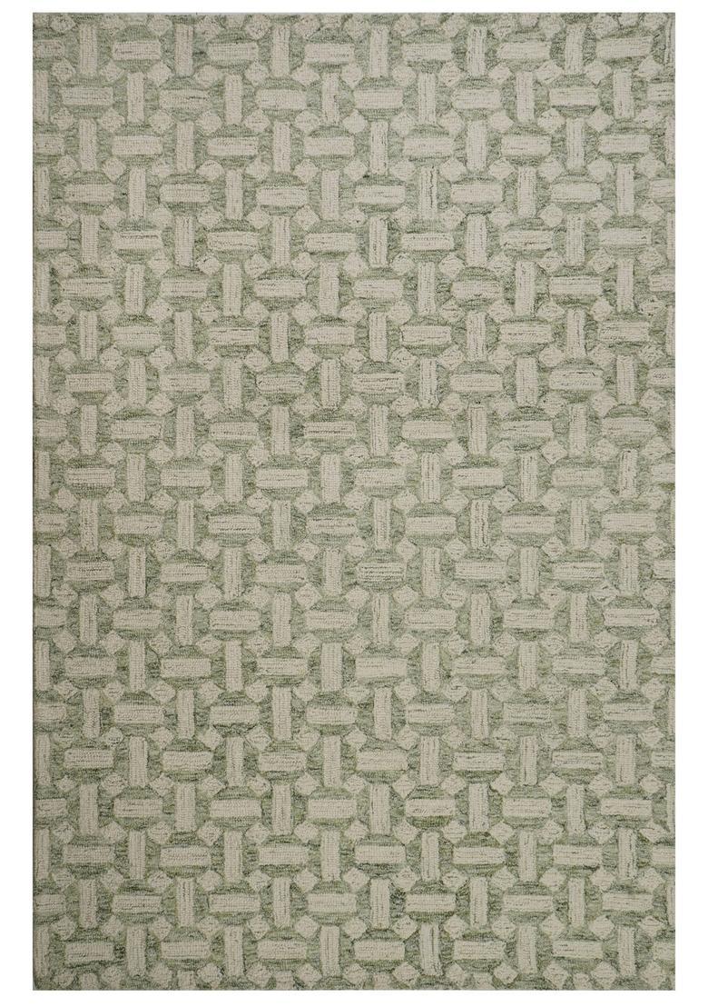 Saffron Rugs Hand Tufted Green  Contemporary Rectangular Wool Area Rug - Indya