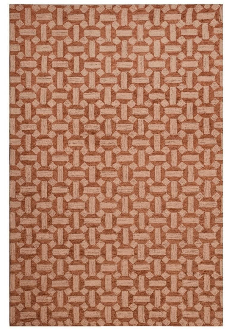 Saffron Rugs Hand Tufted Terracotta  Contemporary Rectangular Wool Area Rug - Indya