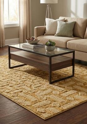 Saffron Rugs Hand Tufted Mustard Gold  Contemporary Rectangular Wool Area Rug