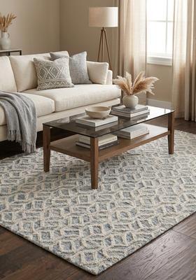 Saffron Rugs Hand Tufted Blue and Ivory  Moroccan Rectangular Wool Area Rug