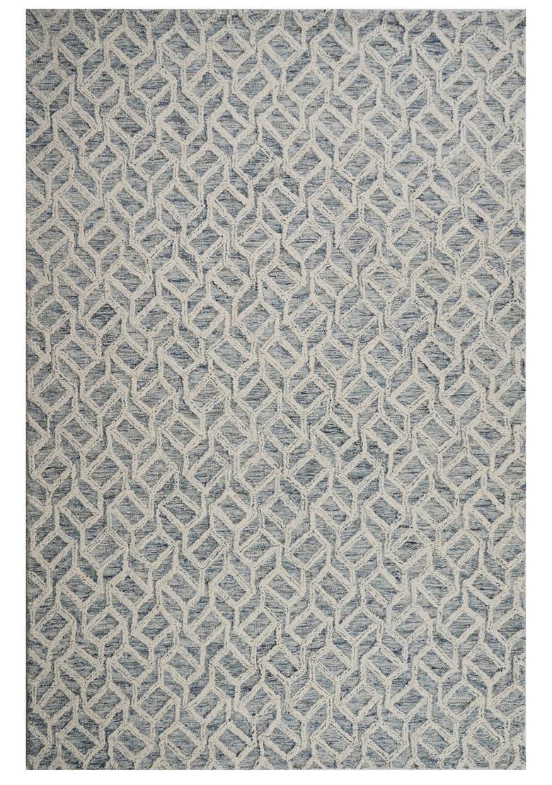 Saffron Rugs Hand Tufted Blue and Ivory  Moroccan Rectangular Wool Area Rug - Indya