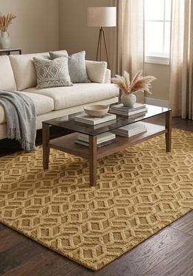 Saffron Rugs Hand Tufted Mustard Gold  Moroccan Rectangular Wool Area Rug