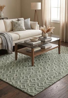Saffron Rugs Hand Tufted Sage Green  Moroccan Rectangular Wool Area Rug