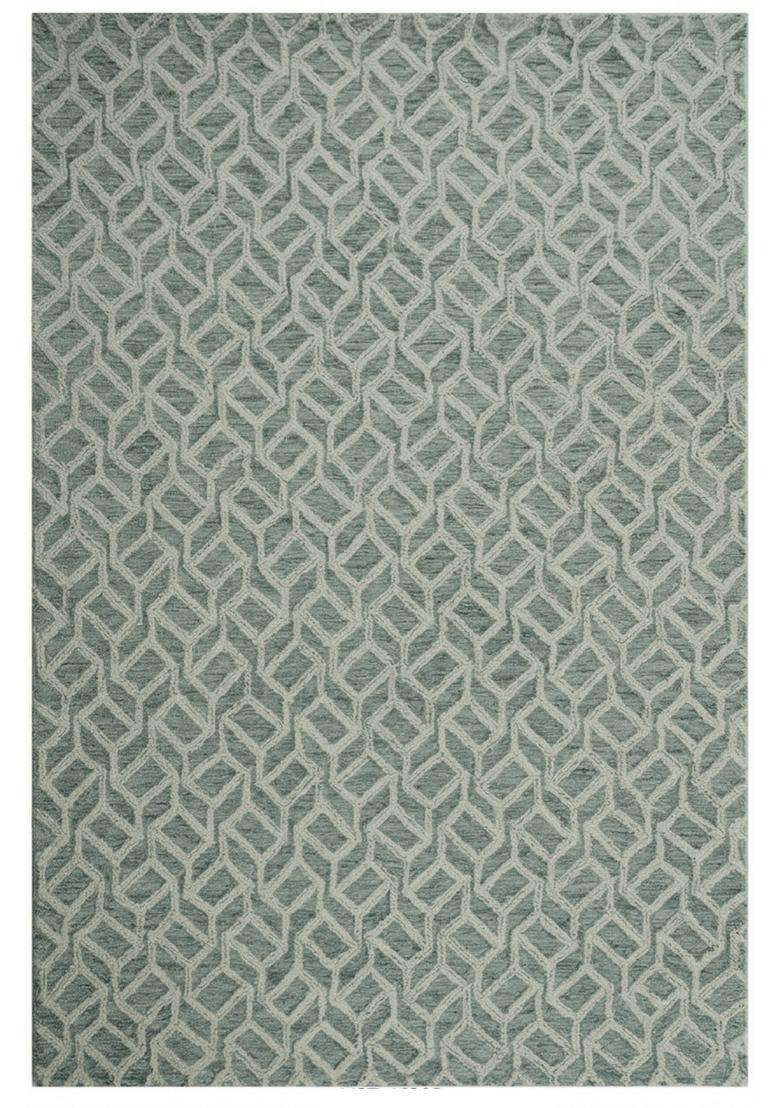 Saffron Rugs Hand Tufted Sage Green  Moroccan Rectangular Wool Area Rug - Indya