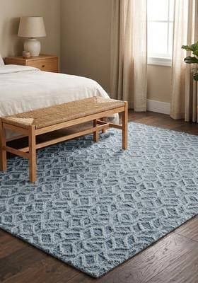 Saffron Rugs Hand Tufted Dusty Blue  Moroccan Rectangular Wool Area Rug