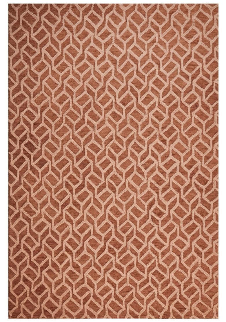 Saffron Rugs Hand Tufted Terracotta  Contemporary Rectangular Wool Area Rug - Indya