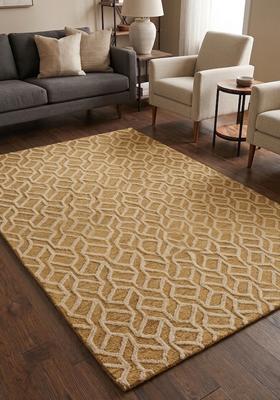 Saffron Rugs Hand Tufted Mustard Gold  Contemporary Rectangular Wool Area Rug