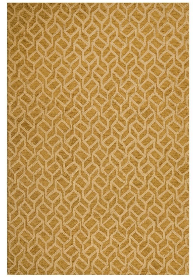 Saffron Rugs Hand Tufted Mustard Gold  Contemporary Rectangular Wool Area Rug - Indya
